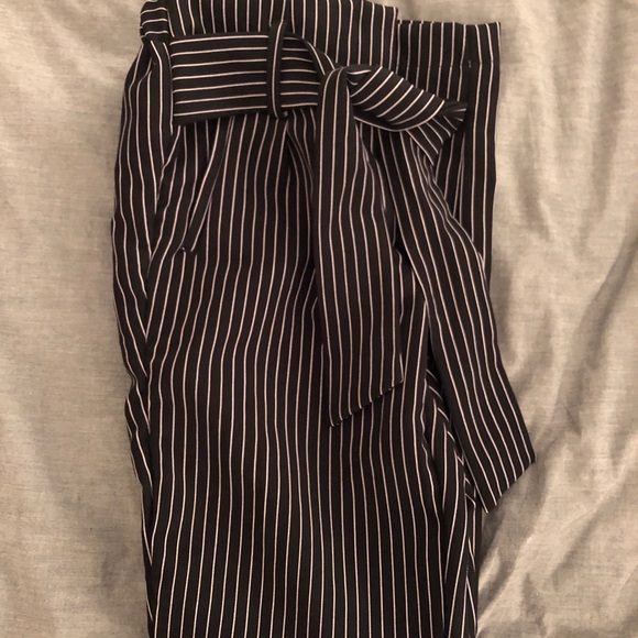 Paperbag Waist Striped Pants w Waist Tie - Picture 1 of 1